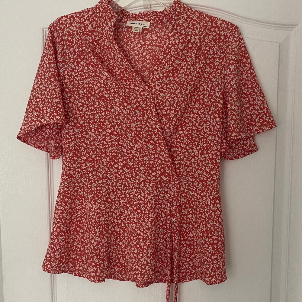 Monteau Red Floral Blouse
